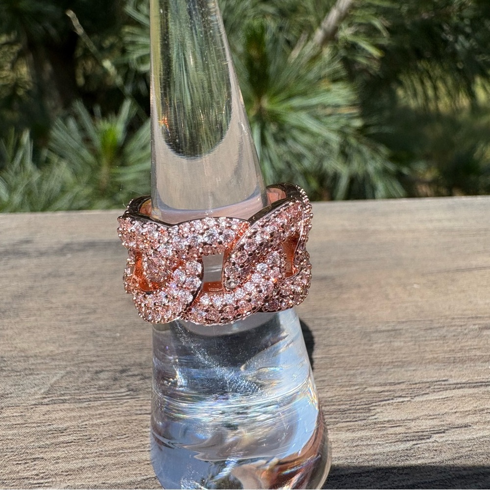 Gold Cuban Link Chain Ring with Sparkling Stones